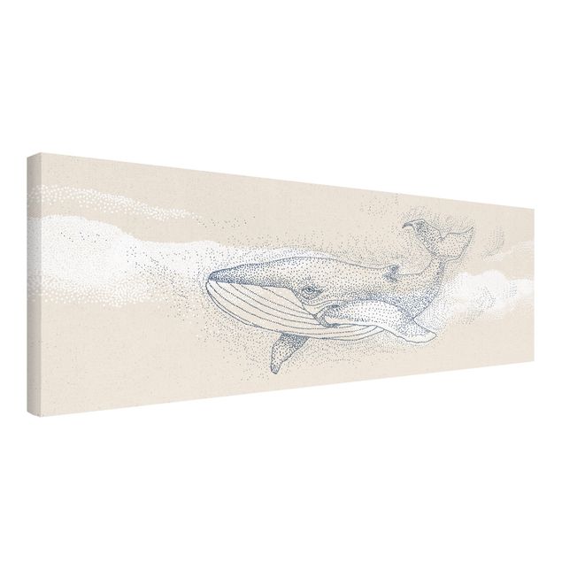 Impressions sur toile Baleine bleue en pointillés