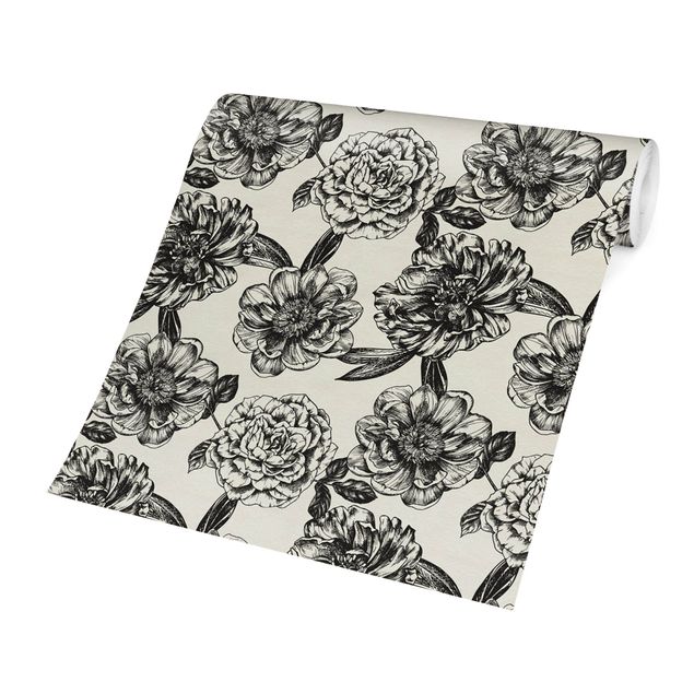 Papier peint vintage Meshed Flowers With Roses