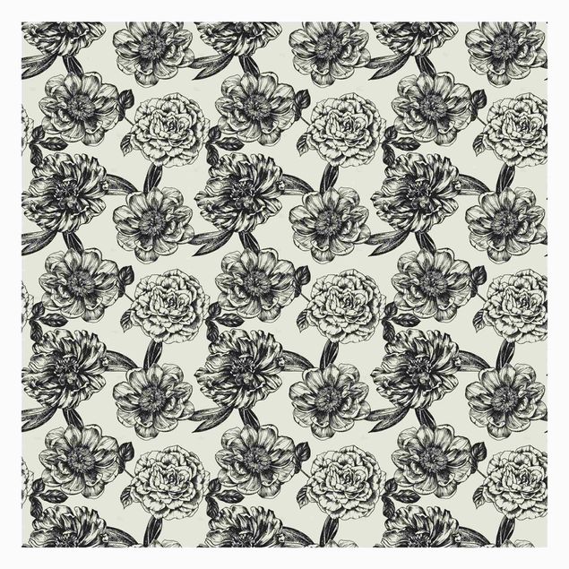 Papier peint gris Meshed Flowers With Roses