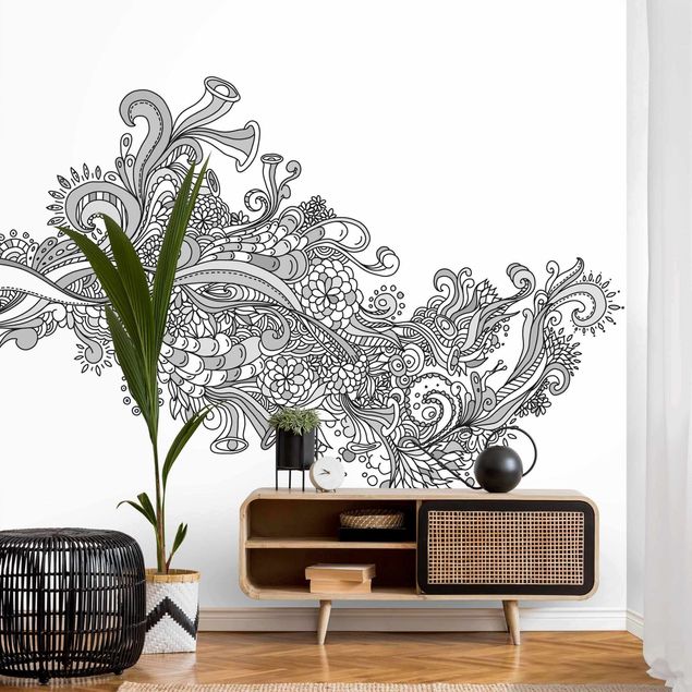Tapisserie moderne Floral Wave Black And White