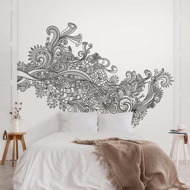 Tapisserie motif Floral Wave Black And White