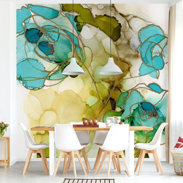 tapisserie panoramique Facettes de fleurs à l'aquarelle