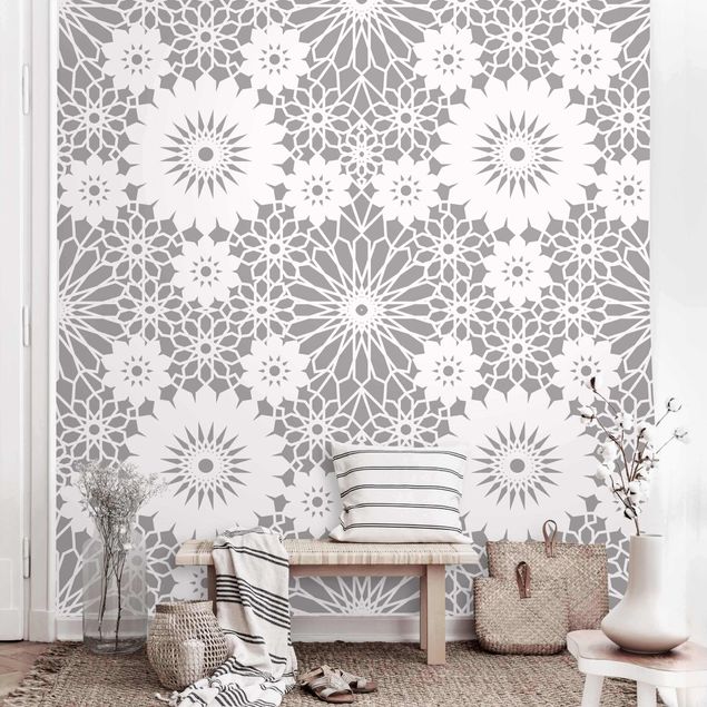 Papiers peints géométriques Flower Mandala In Light Grey
