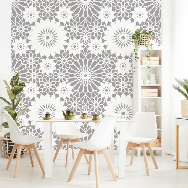 Papiers peints modernes Flower Mandala In Light Grey