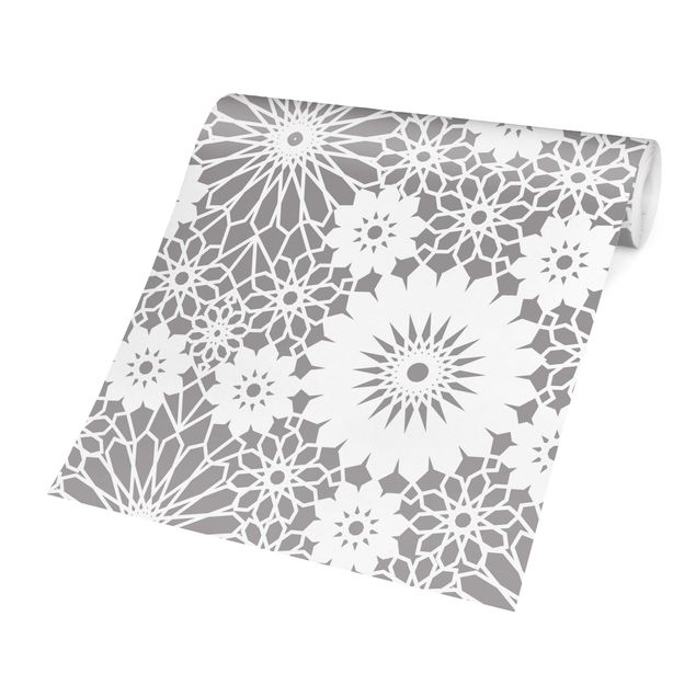 Papier peint floral Flower Mandala In Light Grey