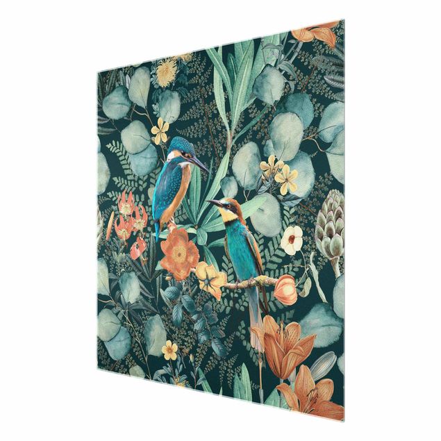 Tableaux de Andrea Haase Paradis floral martin-pêcheur et colibri