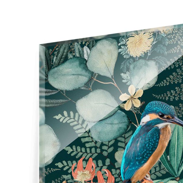 Tableau décoration Paradis floral martin-pêcheur et colibri