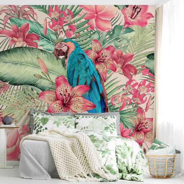 Papier peint moderne Paradis floral Perroquet Tropical