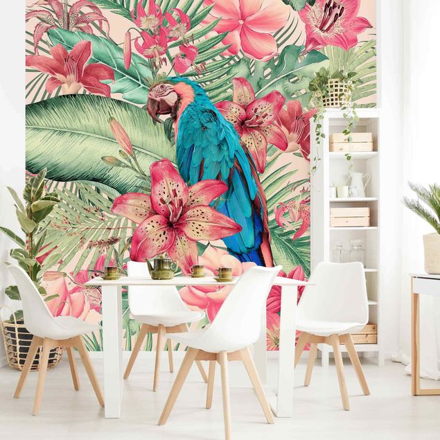 Papier peint fleurs Paradis floral Perroquet Tropical