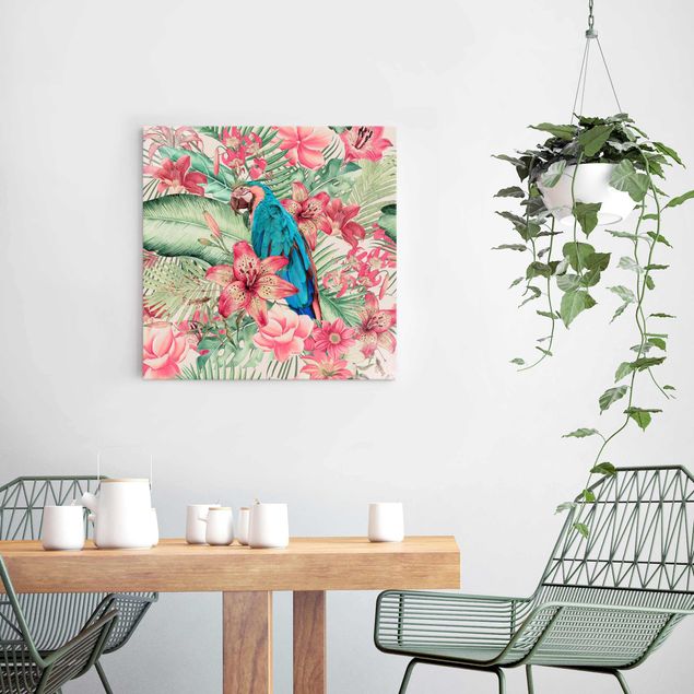 Tableaux en verre fleurs Paradis floral Perroquet Tropical