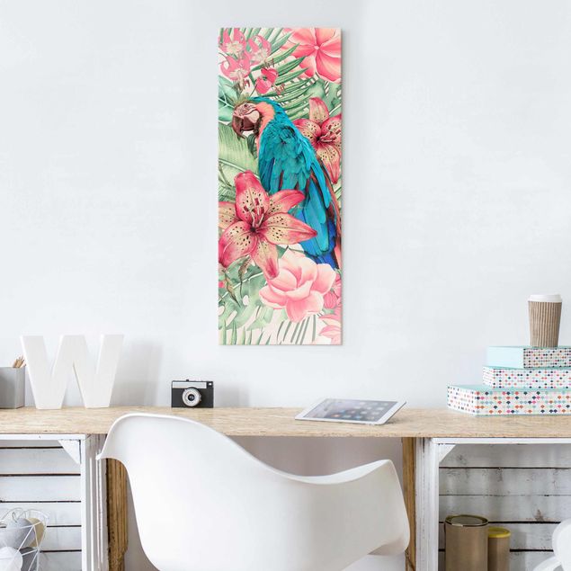Tableau moderne Paradis floral Perroquet Tropical