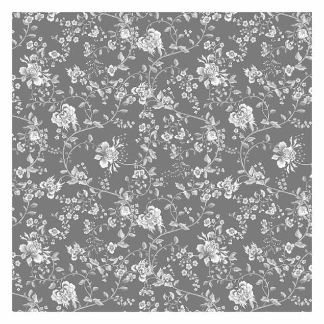 tapisserie panoramique Vrilles de fleurs sur gris