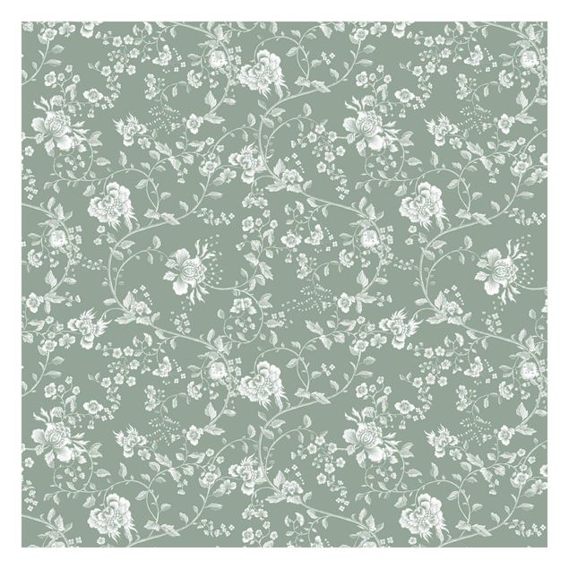 tapisserie panoramique Vrilles de fleurs sur vert