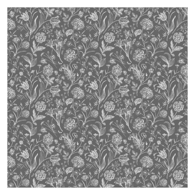 tapisserie panoramique Danse des fleurs sur gris