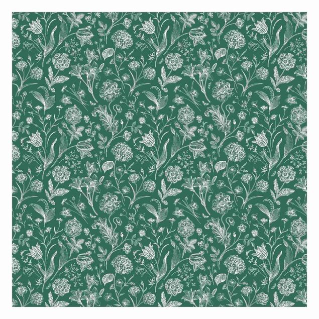 tapisserie panoramique Danse des fleurs sur vert
