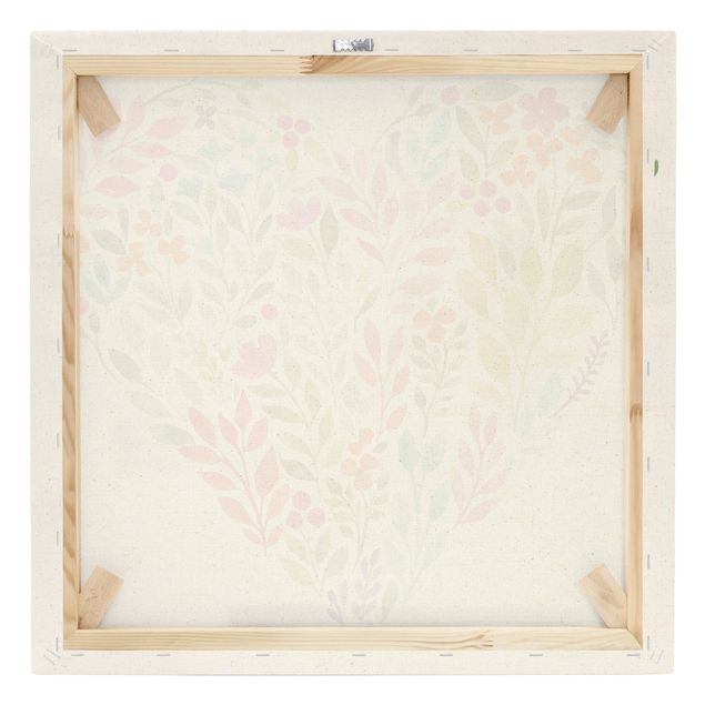 Tableau sur toile naturel - Flowery Watercolour Heart-Shaped - Carré 1:1