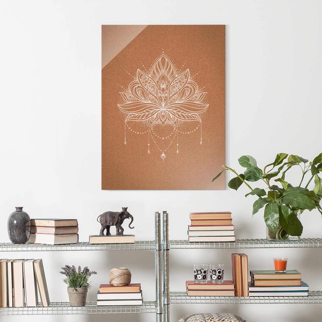 Tableaux moderne Fleur de Lotus Boho imitation liège blanc
