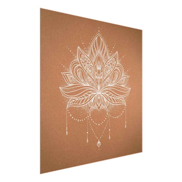 Tableau verre zen Fleur de Lotus Boho imitation liège blanc