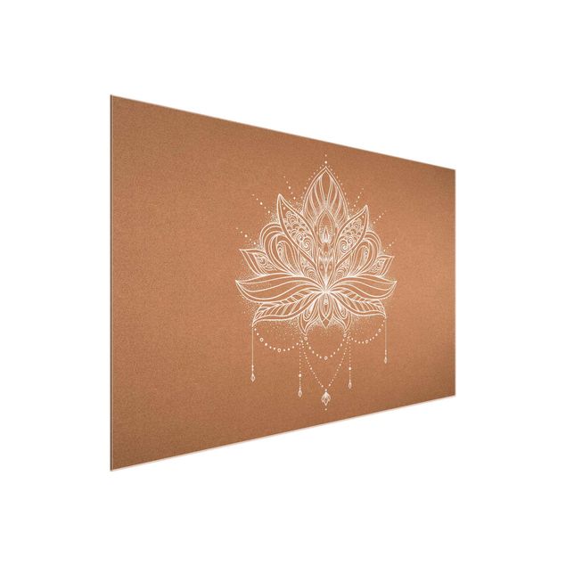 Tableau verre zen Fleur de Lotus Boho imitation liège blanc