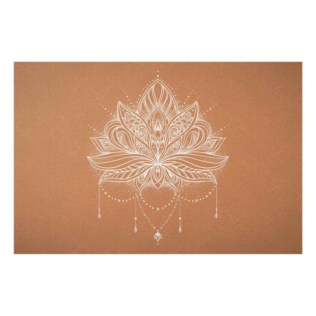 Tableau marron moderne Fleur de Lotus Boho imitation liège blanc