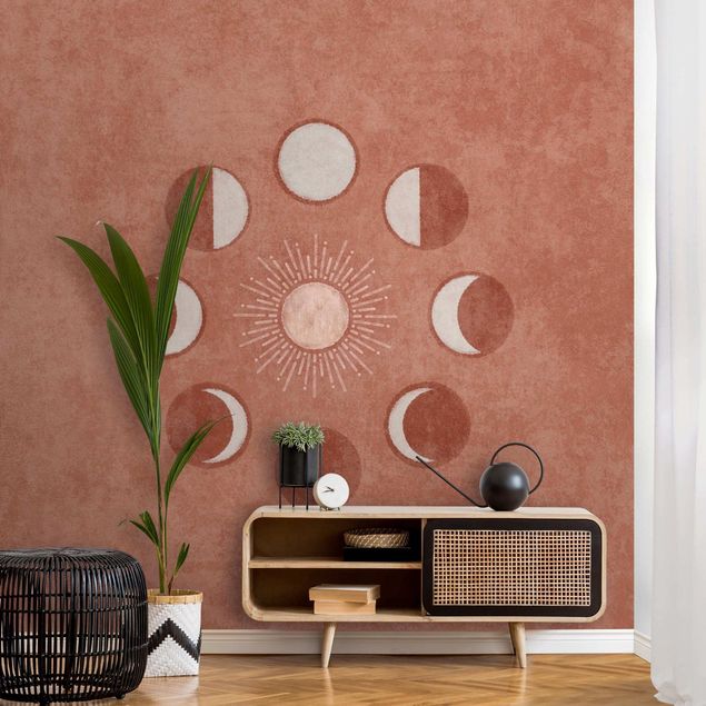 Tapisserie moderne Boho Phases Of the Moon With Sun