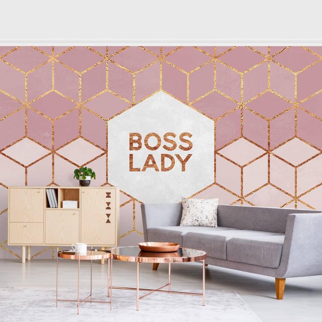 papier peint graphique Boss Lady Hexagones en Rose