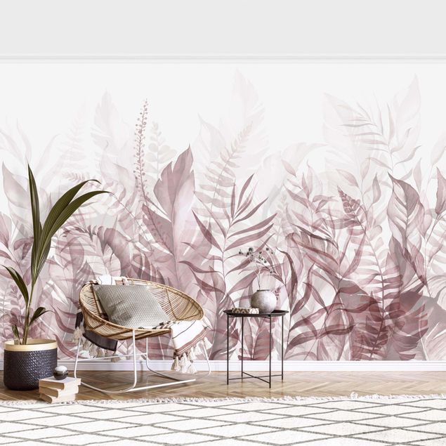 Déco murale cuisine Botanique - Feuilles tropicales rose