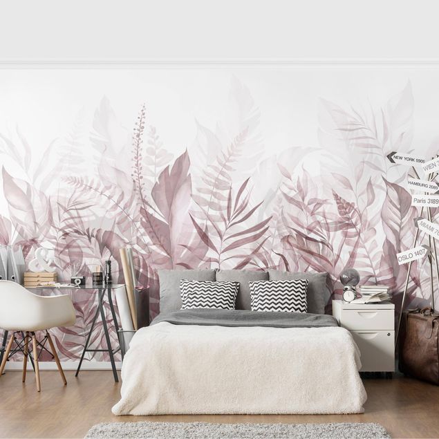 Papiers peints modernes Botanique - Feuilles tropicales rose