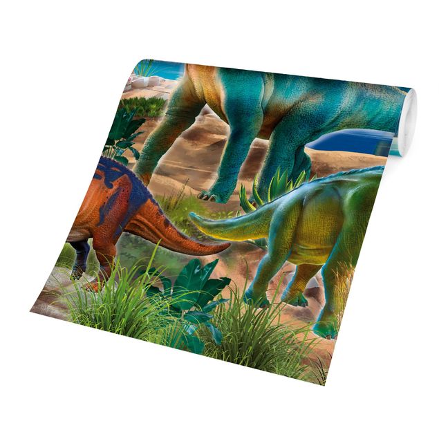papier peint xxl Brachiosaure et triceratops