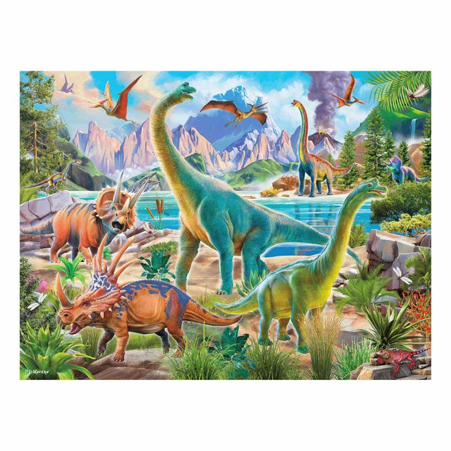 Tableau verre animaux Brachiosaure et triceratops