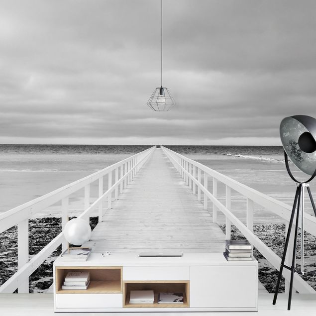 Papier peint panoramique noir et blanc Pont en Suède Noir et Blanc