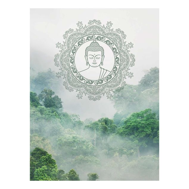 Tableaux en verre architecture & skyline Mandala de Bouddha dans le brouillard