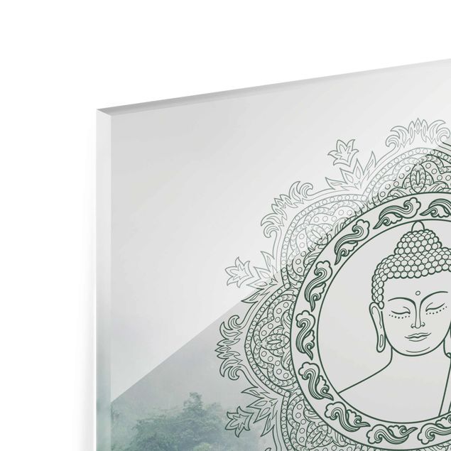 Tableau zen Mandala de Bouddha dans le brouillard