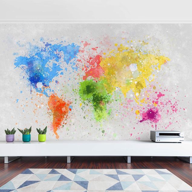 Papier peint panoramique Splodges colorés Carte du monde