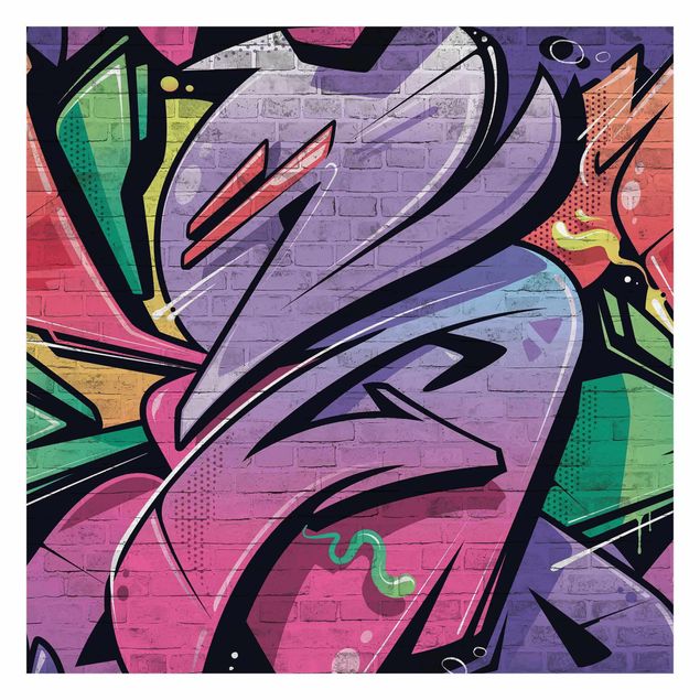 Papier peint panoramique Colourful Graffiti Brick Wall