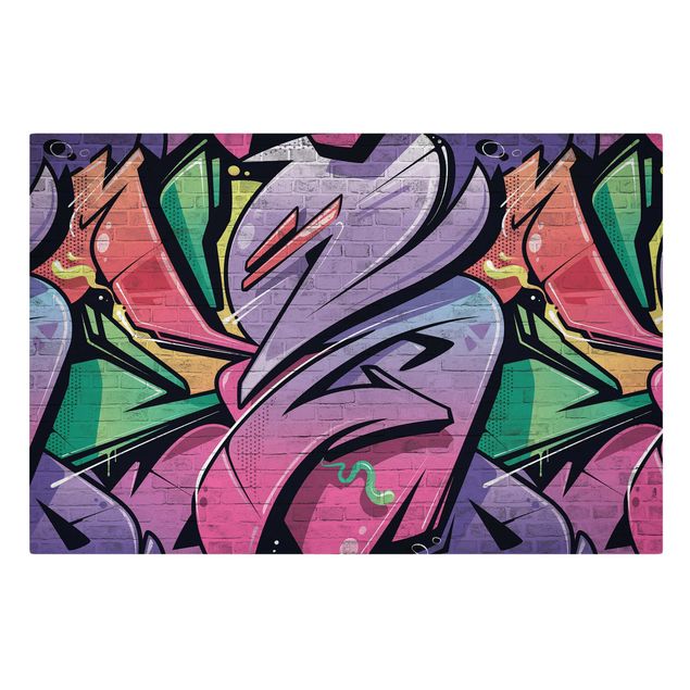 Tableaux lilas Colourful Graffiti Brick Wall