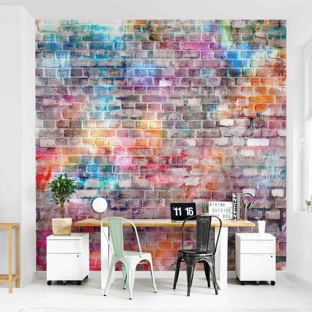 Papier peint moderne Mur de briques coloré et délavé