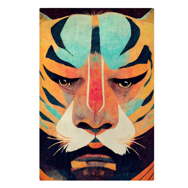 Toile imprimée animaux Colourful Tiger Illustration