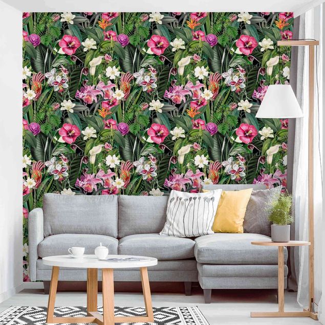 Déco mur cuisine Collage de fleurs tropicales colorées