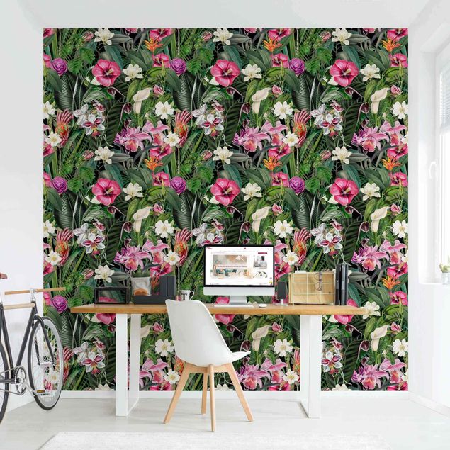 papier peint fleuri Collage de fleurs tropicales colorées
