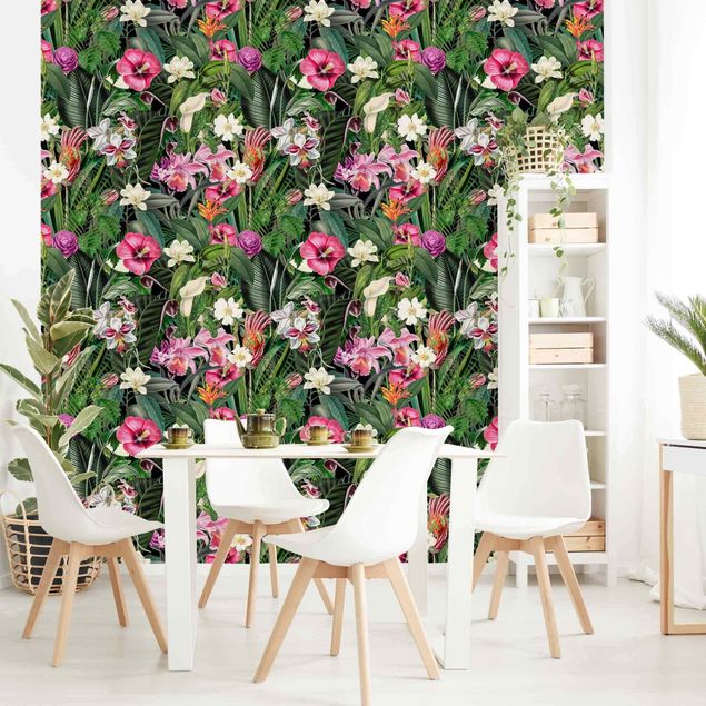 Tapisserie motif Collage de fleurs tropicales colorées