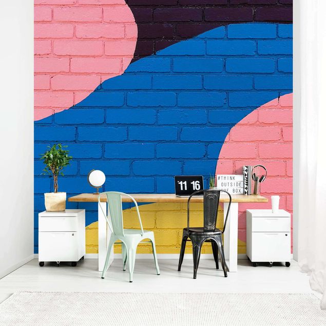 Papier peint effet brique Colourful Brick Wall In Blue And Pink