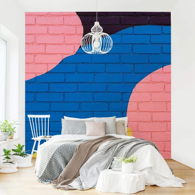 Papier peint imitation pierre Colourful Brick Wall In Blue And Pink