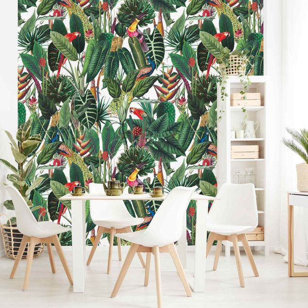 Papiers peints modernes Motif coloré forêt tropicale humide