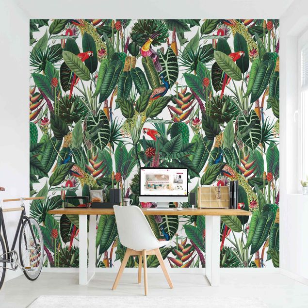 Papier peint floral Motif coloré forêt tropicale humide