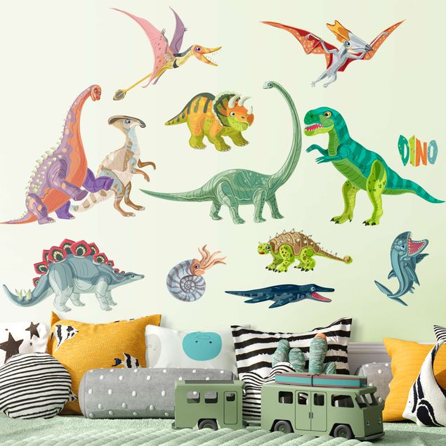 Sticker mur dinosaure Lot de dinosaures colorés