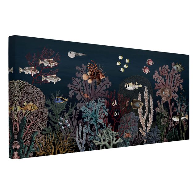 Tableau bord de mer Récif corallien coloré la nuit
