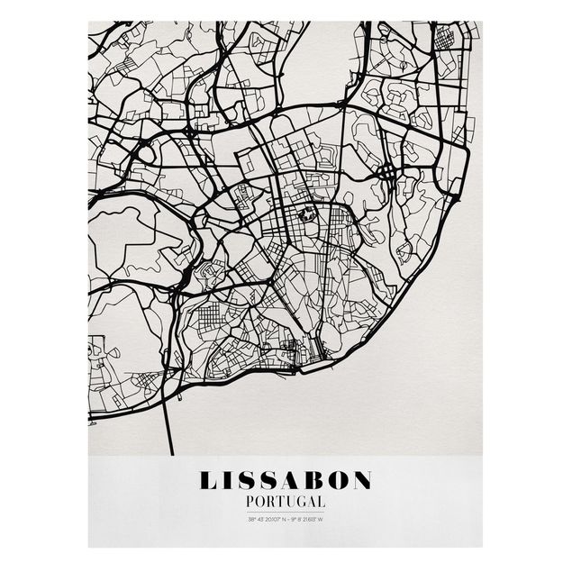 Tableaux noir et blanc Carte de la ville de Lisbonne - Classique