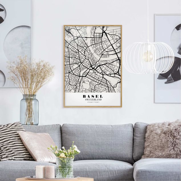 Tableaux encadrés mappemonde Plan de la ville de Bâle - Classique
