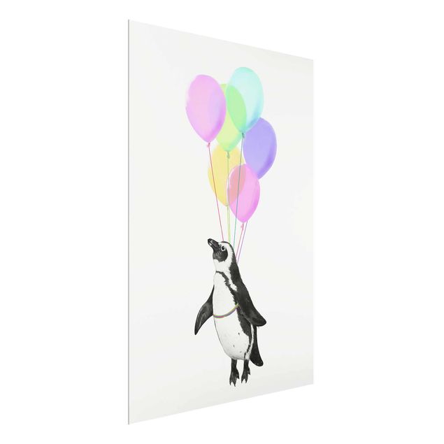 Tableau animaux Illustration manchot pastel ballons
